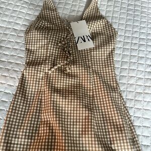 Zara gingham brown halter dress